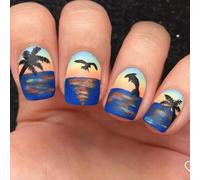 Press On Nails French Tips Fake Nails Square False Nails With Sea Mew Sunset Designs Full Covers Artifical Acrylic Nails