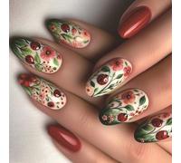 Press On Nails Glossy Floral False Nails Full Covers Acrylic Stick On Nails Manicure Nails Accesories For Women 24Pcs