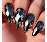 Press On Nails Grey Metallic Chrome Medium Almond Diamond Cut Stick on Nails Chip-Free with Flexi-Fit Technology