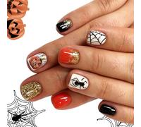 Press On Nails Halloween Collection Gradient Glitters Bat Motifs Durability Artificial Nails Beauty Solution Press On Nail