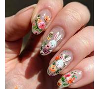 Press On Nails | High-Gloss Acrylic False Nails with Floral Design | Easter & Spring Nail Art for Women, Teens, Adults | 24pc Reusable Artificial Nails for Easter Celebrations, Spring