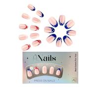 Press On Nails - Independence Day Nail Kit, 24Pcs Short Fake Nails | Patriotic Full Cover Nail Tips, Blue Red for Women for Girls, Fingers