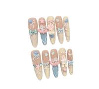 Press On Nails Kawaii Bear Design, Reusable Fake Nails with 3D Bears, Bows & Hearts, Cute Acrylic Nail Tips for Women, Easy to Apply for Everyday and Party