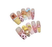 Press On Nails Kawaii Bear Design, Reusable Fake Nails with 3D Bears, Bows & Hearts, Cute Acrylic Nail Tips for Women, Easy to Apply for Everyday and Party