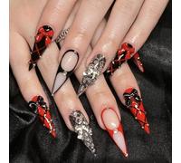 Press On Nails Long Acrylic 3D Bows Tie Rhinestones False Nails Full Covers Artificial Fingernails Nails Accesores