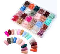 Press On Nails Long Coffin, 24 Color Full Long Fake Nails, Acrylic False Tip, Solid Color Glossy False