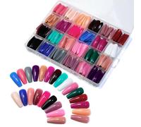 Press On Nails Long Coffin, 24 Color Full Long Fake Nails, Acrylic False Tip, Solid Color Glossy False