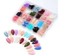 Press On Nails Long Coffin, 24 Color Full Long Fake Nails, Acrylic False Tip, Solid Color Glossy False