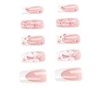 Press on Nails Long Craft False Nails Square 3D Flower Bowknot French Artificial Nails Finger Manicure