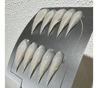 Press on Nails Long Curved Stiletto Transparent White Handmade Unique Reusable Dragon Eagle Claw Fake Nails Halloween Witch Vampire Cat Claw Glossy Thick Acrylic Glue on Nail (L)