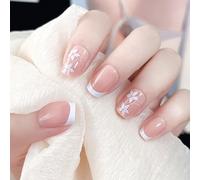 Press On Nails, Long Lasting & Easy Application Acrylic Full Cover Artificial Nails with Unique Designs for Daily Wear, Parties, Weddings - 24Pcs Reusable French Tip Nails for Women, Brides,