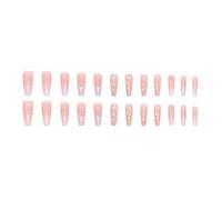 Press On Nails Long Lasting Full Cover Acrylic Coffin Shape Fake Nails for Women, 24Pcs French Manicure Tips for Wedding, Party, Salon Use - Easy Application, Reusable DIY Artificial Nails