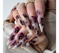 Press On Nails Long Stilettos Almond Fake Nails Glossy Stick On Full Covers False Acrylic Glues Acrylic Glues Nail For Women Clear