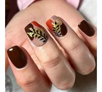 Press On Nails Manicure Gold Foil Glitters Design Fall Winter Color Pattern Reusable Artificial Nails Assorted Size False Nail With Glitters