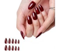 Press on Nails Medium,30Pcs Wine Red False Nails,Glossy Pure Color Almond French Tip Gel Fake Nails,Natural Burgundy Glue on Nails Full Cover Acrylic Oval Stick on Nails for Women and Girls