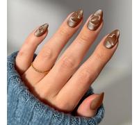 Press On Nails Medium Almond Cat Eye Fake Nails Brown False Nail Heart Acrylic Nail Wraps 24Pcs