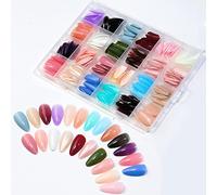 Press on Nails Medium Almond CHANGAR 576PCS Matte Acrylic Medium Almond Fake Nails Full Cover Short Stiletto False Nails Set 24 Solid Color False Nails for Nail Art DIY