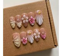 Press On Nails - Medium Almond Handmade Unique Fake Nails, Artistic Design, Thick Acrylic and Muti-Layer Gel False Nails (Size S)