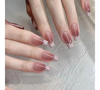 Press on Nails Medium Length Coffin French Nails, Light Purple Red Ombre Artificial Nails Fingernails for Gluing, Artificial Nails, Fake Nails, Glue Nails Set, Acrylic Nail Tips, Women's Nail