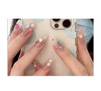 Press On Nails Medium Oval Nude 3D Star Cute Fake Nails Reusable Glue On Nails for Party