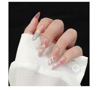 Press On Nails Medium Oval Nude Stripe Star Heart Pattern Cute Fake Nails Reusable Glue On Nails for Everyday
