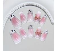 Press On Nails Medium Square Nail Wraps Leopard Cat Eye Blush Bow S False Nails Chip-Free with Flexi-Fit Technology
