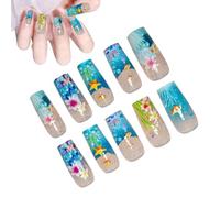 Press On Nails | Natural Adaptation and Reusable, Reusable Blue Creative Manicure for Parties Travel Events Girls Cosplay Women