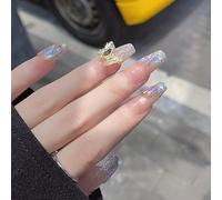 Press On Nails Pure Handmade Nails Reusable Fake Nails Stick on French Tip False Nails Acrylic Soft Solid UV Art Gel Nail For Girl Women Daily Gift Holiday Fit All Fingers (Q182, One Size)