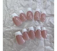 Press On Nails Pure Handmade Nails Reusable Fake Nails Stick on French Tip False Nails Acrylic Soft Solid UV Art Gel Nail For Girl Women Daily Gift Holiday Fit All Fingers (Q124, One Size)