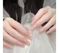 Press On Nails Pure Handmade Nails Reusable Fake Nails Stick on French Tip False Nails Acrylic Soft Solid UV Art Gel Nail For Girl Women Daily Gift Holiday Fit All Fingers (Q186, One Size)