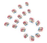 Press On Nails Rainbow Striped Acrylic Fake Nails - 24pcs Full Set with Glue, Easy Application & Long-Lasting Wear for Women, Girls - Reusable Artificial Nails for Parties, Weddings, Daily