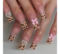 Press On Nails Round Long 3D Heart Fake Nails Y2K 3D Bow French Tip False Nail 12 sizes - 24Pcs