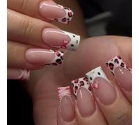 Press On Nails Round Medium Fake Nails French Tip Leopard False Nail Wraps 12 sizes - 30Pcs