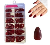 Press on Nails, SanFangyue 120pcs Wine Red Almond False Nails Short, Cherry Wine Stick on Nails Fake Nails Set, French Tip Nail for Women