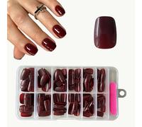 Press on Nails, SanFangyue 120pcs Wine Red Short Square False Nails Short, Cherry Wine Stick on Nails Fake Nails Set, French Tip Nail for Women