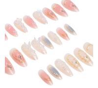 Press on Nails - ShiningUU 24-Pack 3D Handmade Press On Nails with Charms | Elegant Touch Almond False Nails with Butterfly & Flower Charms | Medium Almond False Nails for Girls