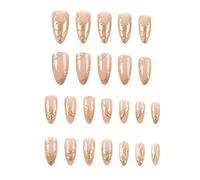 Press On Nails - ShiningUU 24-Pack Medium Almond 3D Full Cover Acrylic Fake Nails | Reusable DIY Manicure Kit for Women with Gold Nail Art