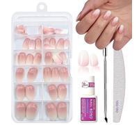 Press on Nails Short - 120PCS Ombre French False Nails with Glue - Natural Gradient Pink Fake Nails Press Ons Oval - Elegant Stick on Nails for Women Finger Daily Wear