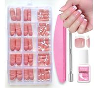 Press On Nails Short - 240pcs False Nails With Glue - Full Cover Acrylic Fake Nail Tips Kit - 15 Size Square Stick On Nails - French Manicure False Nails & Accessories For Women