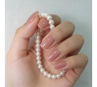 Press on Nails Short - 24PCS Nude Pink False Nails with Glue - Square Acrylic Fake Nails with Design - Elegant Full Cover Stick on Nails for Women with Nail Glue Adhesive Tabs, 12 Sizes