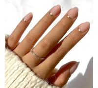 Press on Nails Short Almond - 30 Pcs False Nails with Gold Edge French Tip, Stick on Nails for Women, Removable Fake Nails Glossy Fit in 15 Sizes, Natural Nude Manicure Set (Gold Edge)