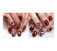Press On Nails Short Almond Fake French Full Covers Acrylic False Valentine Designs For Women Almond Nail