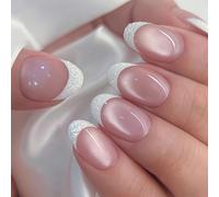 Press On Nails Short Almond Fake Nails French White Tip False Nail Wraps 12 Sizes - 24Pcs