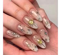 Press on Nails Short Almond,Gradient White Pink Artificial Fake Nails - 12 Sizes French False Nails with Glue - Elegant Gel 3D Diamond & Stars Acrylic Reusable Stick on nails for Women Girls