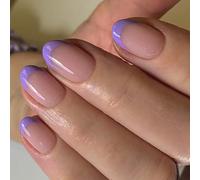 Press On Nails Short Almond Orchids Fake Nails Full Covers False With Solid Color Glossy Stick On For Women Stick Nail