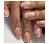 Press On Nails Short Coffin Nude White Tip Vintage French Fake Nails Reusable Glue On Nails for Office
