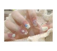 Press On Nails Short Coffin White Star Nude Cute Fake Nails Reusable Glue On Nails for Party