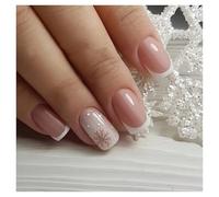 Press On Nails Short Coffin White Tip Nude Snowflake Polka Dot French Fake Nails Reusable Glue On Nails for Office