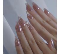 Press On Nails - Short Medium Almond False Nails - Oval Nude Pink Fake Nails With Glue - Glossy Semi-Transparent Stiletto Acrylic Nails - Reusable Stick On Nails For Women Girls Nail Art DIY Gifts