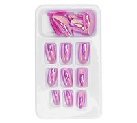 Press On Nails, Short Press On Nails Short Fake Nails Reusable Fake Nails Kit 24Pcs False Nails Coffin Long Fake Glitter French Artificial Tips Nails Stick for Women Girls (LG07)